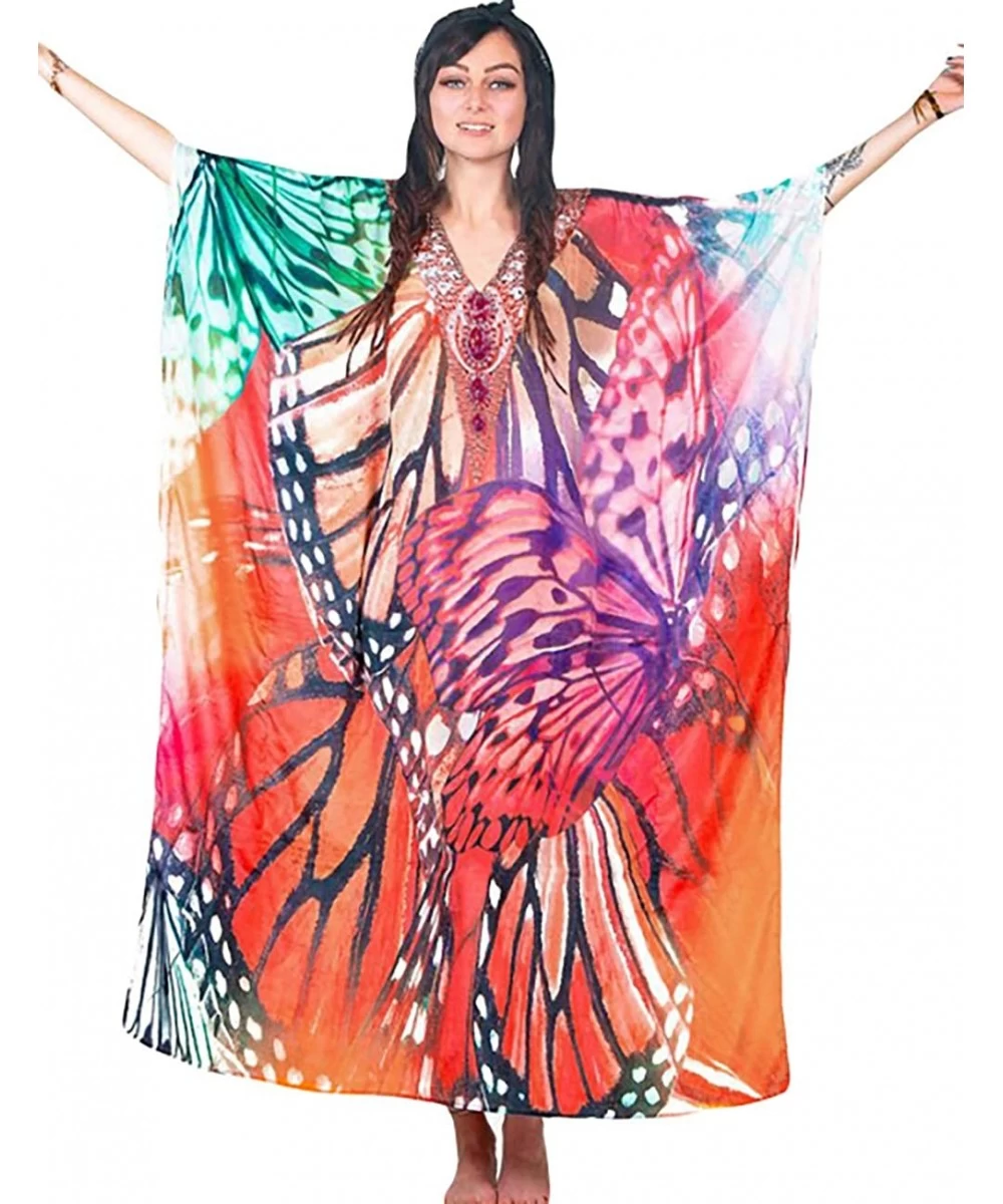 Cover-Ups Women Bathing Suit Cover Up Ethnic Print Kaftan Beach Maxi Dresses - Multicolor 6 - C118ZYHQZTM