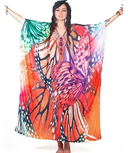 Cover-Ups Women Bathing Suit Cover Up Ethnic Print Kaftan Beach Maxi Dresses - Multicolor 6 - C118ZYHQZTM