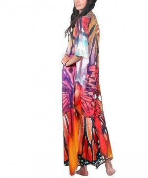 Cover-Ups Women Bathing Suit Cover Up Ethnic Print Kaftan Beach Maxi Dresses - Multicolor 6 - C118ZYHQZTM