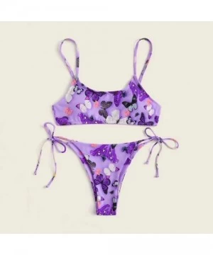 Sets Butterfly Print Bikini for Women- Strappy Two Pieces Swimwear High Waist Swimsuit Sexy - Purple - CQ190ZOLAXS