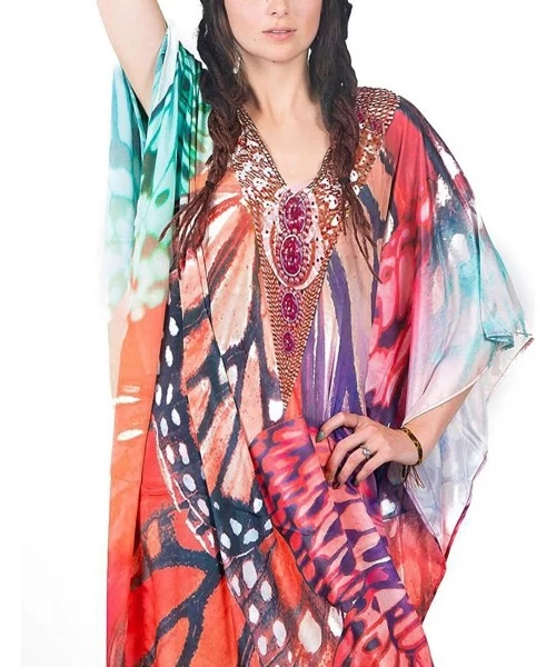 Cover-Ups Women Bathing Suit Cover Up Ethnic Print Kaftan Beach Maxi Dresses - Multicolor 6 - C118ZYHQZTM