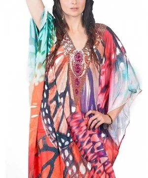 Cover-Ups Women Bathing Suit Cover Up Ethnic Print Kaftan Beach Maxi Dresses - Multicolor 6 - C118ZYHQZTM