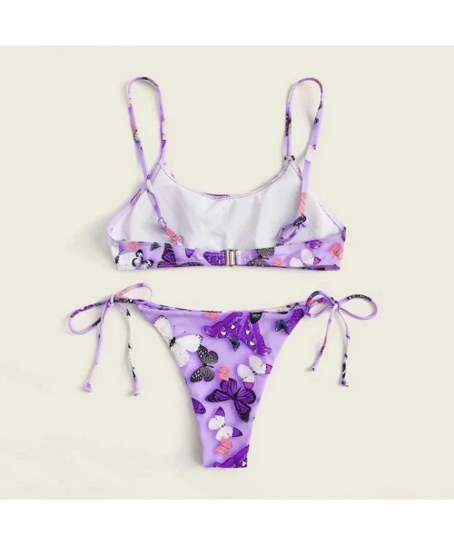 Sets Butterfly Print Bikini for Women- Strappy Two Pieces Swimwear High Waist Swimsuit Sexy - Purple - CQ190ZOLAXS