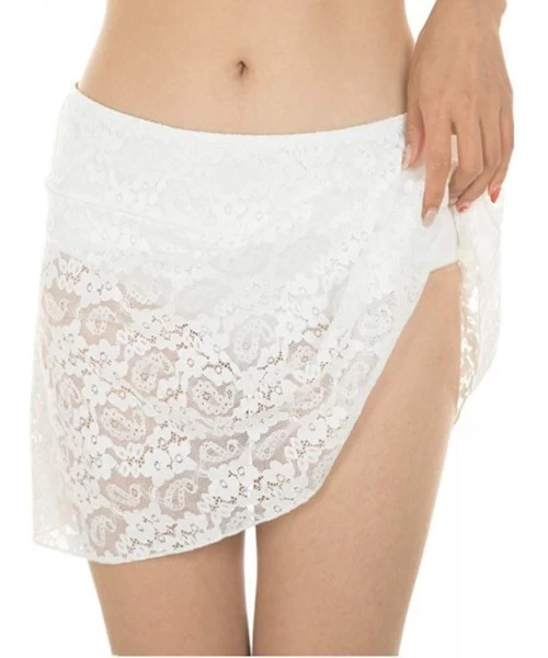 Bottoms Women Crochet Lace Skirted Bikini Bottom Solid Short Swim Skirt Swimsuit with Panty - White - C018OZRUGG5