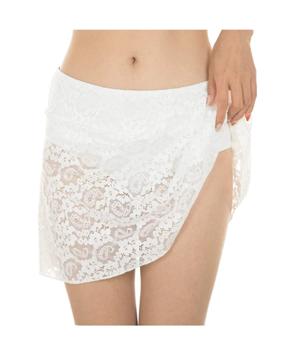 Bottoms Women Crochet Lace Skirted Bikini Bottom Solid Short Swim Skirt Swimsuit with Panty - White - C018OZRUGG5