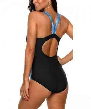 Racing Women Athletic one Piece Swimsuit Sport Competitive Swimwear - Blue - C018YC5IT0Y