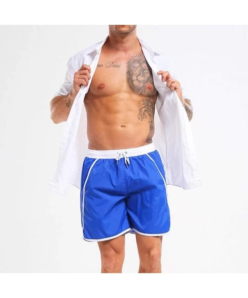 Trunks Men's Swim Drawstring Trunks Quick Dry Beach Surfing Running Swimming Shorts - Blue - CI18SHZYXSO