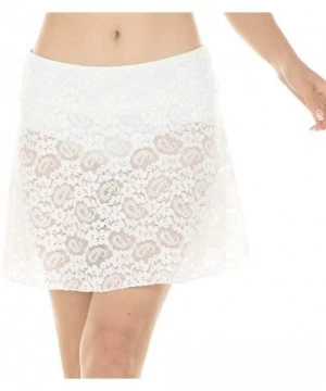 Bottoms Women Crochet Lace Skirted Bikini Bottom Solid Short Swim Skirt Swimsuit with Panty - White - C018OZRUGG5