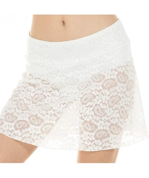 Bottoms Women Crochet Lace Skirted Bikini Bottom Solid Short Swim Skirt Swimsuit with Panty - White - C018OZRUGG5