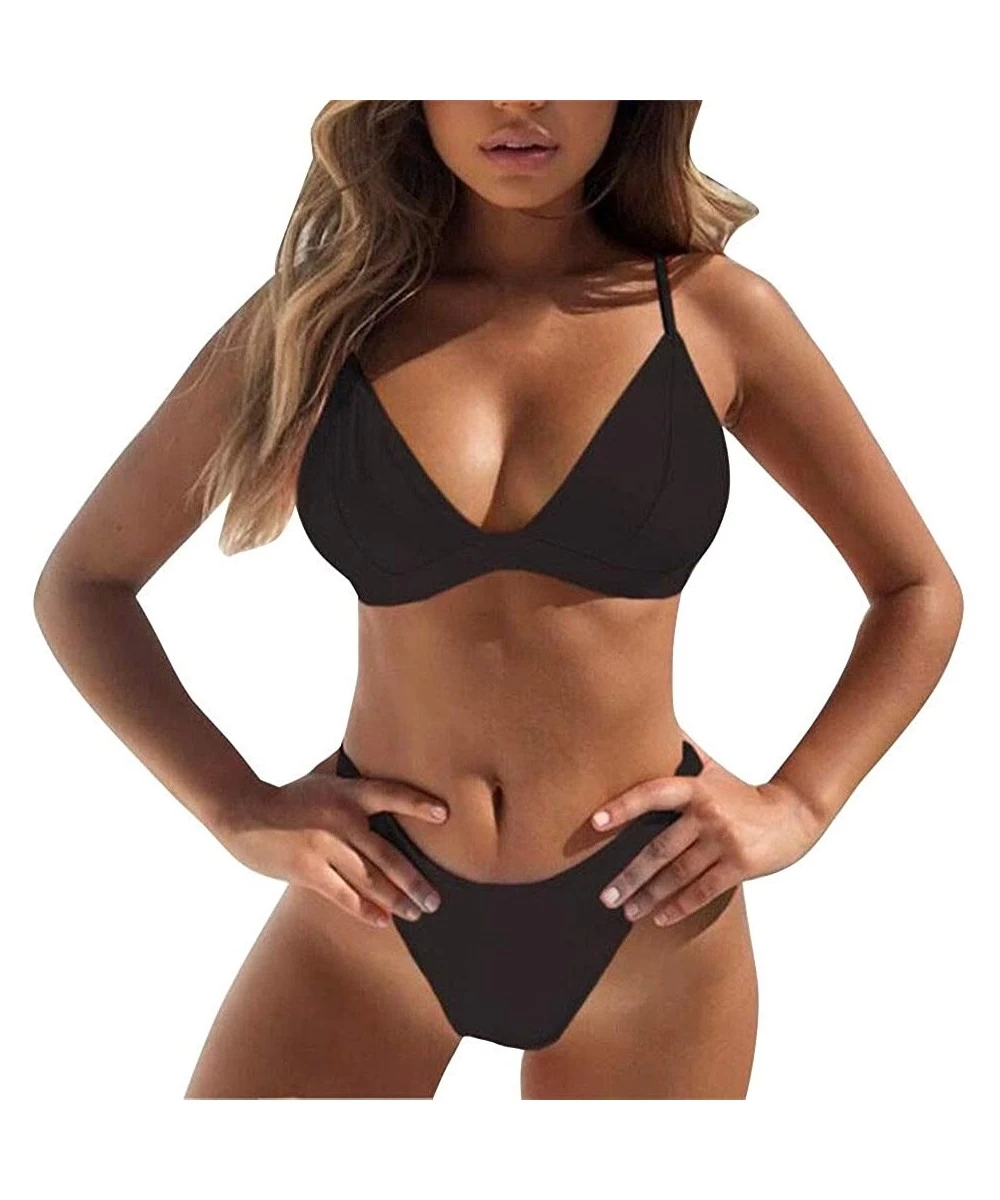 Tankinis Women's Push Up Two Piece Bikini Swimsuits Padded Swimwear Bathing Suits - Black - CV194W5W3TE