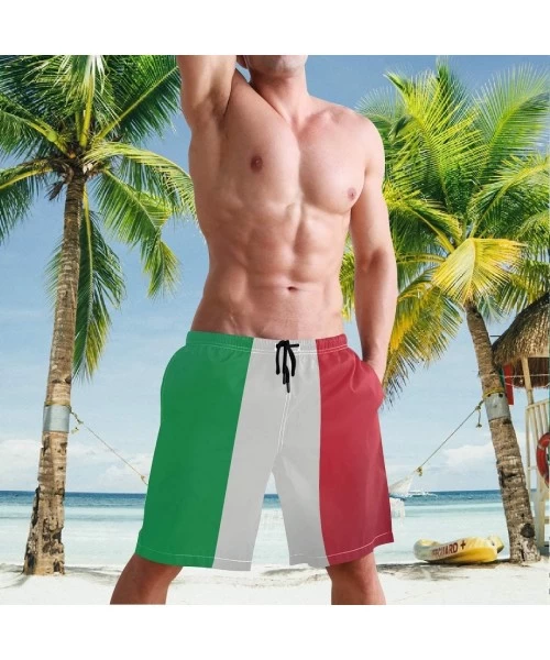 Trunks Italian Flag Green White Red Stripe Men's Swim Trunks Quick Dry Shorts with Pockets - C3197U5GM55