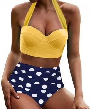 Cover-Ups Women's High Waist Bikini Swimwear Women's Vintage Print Beachwear Bikini Set Swimwear - C3-yellow - CL196LZUM3E