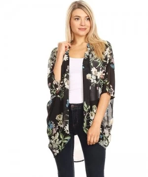 Cover-Ups Women's Solid Floral Print Casual Comfy Kimono Sleeve Open Front Cardigan Capes Plussize - Hcd00461 Floral Black - ...