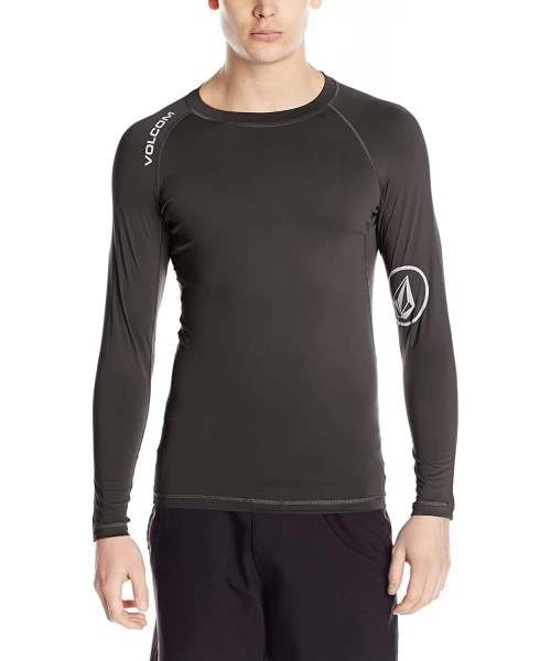 Rash Guards Men's Solid UPF 50+ Long Sleeve Rashguard - Black - CX124UN495V