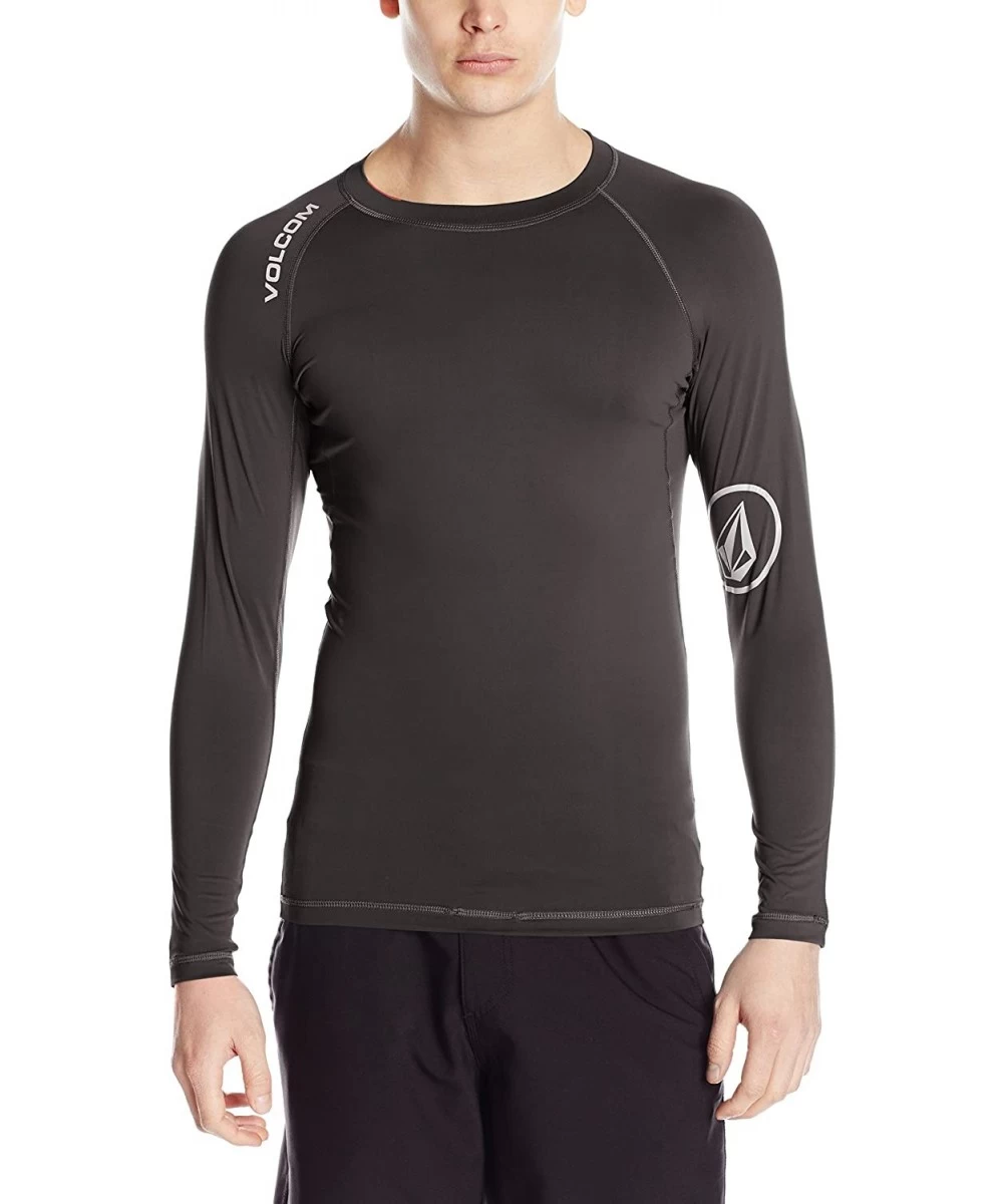 Rash Guards Men's Solid UPF 50+ Long Sleeve Rashguard - Black - CX124UN495V