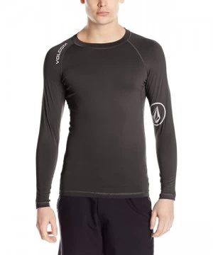 Rash Guards Men's Solid UPF 50+ Long Sleeve Rashguard - Black - CX124UN495V