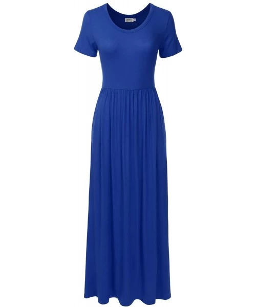 Cover-Ups Women's Short Sleeve Long Maxi Loose Casual Dress with Pockets (XS-XXL) - Dbd001_royalblue - CY196X0SOM0