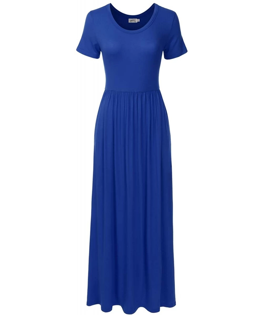 Cover-Ups Women's Short Sleeve Long Maxi Loose Casual Dress with Pockets (XS-XXL) - Dbd001_royalblue - CY196X0SOM0