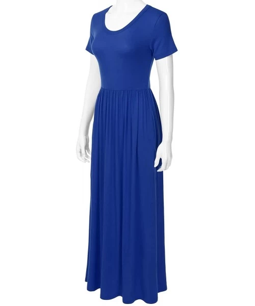 Cover-Ups Women's Short Sleeve Long Maxi Loose Casual Dress with Pockets (XS-XXL) - Dbd001_royalblue - CY196X0SOM0