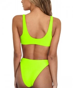 One-Pieces Womens Sexy High Waist One Piece Swimsuit Tummy Control Swimwear - Lemon Green - CC1943OY8KT