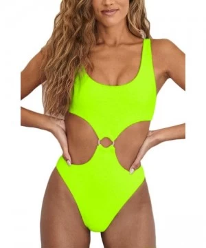 One-Pieces Womens Sexy High Waist One Piece Swimsuit Tummy Control Swimwear - Lemon Green - CC1943OY8KT