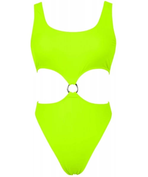 One-Pieces Womens Sexy High Waist One Piece Swimsuit Tummy Control Swimwear - Lemon Green - CC1943OY8KT