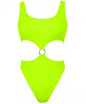 One-Pieces Womens Sexy High Waist One Piece Swimsuit Tummy Control Swimwear - Lemon Green - CC1943OY8KT