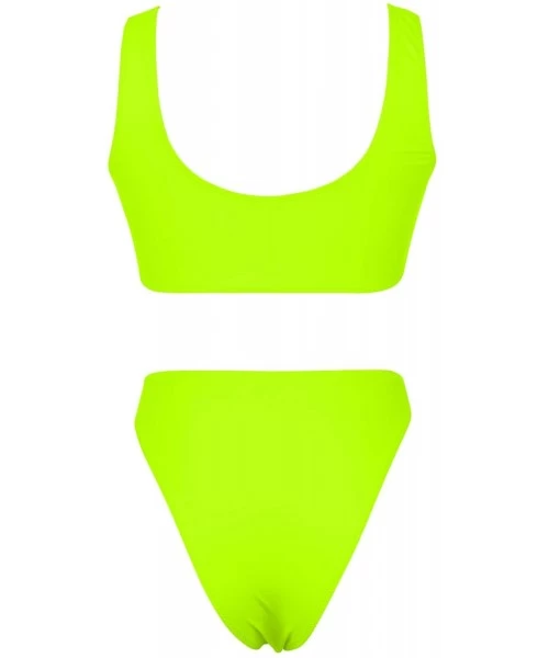 One-Pieces Womens Sexy High Waist One Piece Swimsuit Tummy Control Swimwear - Lemon Green - CC1943OY8KT