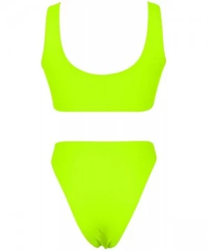 One-Pieces Womens Sexy High Waist One Piece Swimsuit Tummy Control Swimwear - Lemon Green - CC1943OY8KT