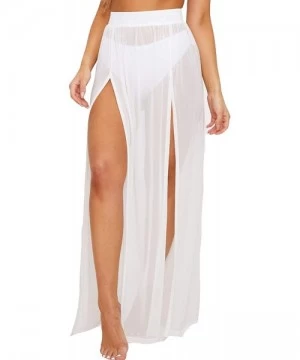 Cover-Ups Beach Cover Ups for Swimwear Women Sheer Chiffon Split Boho Maxi Skirt (XS-3XL) - White2 - CY18U5Y4G6Q