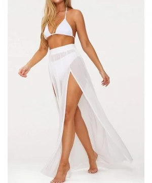 Cover-Ups Beach Cover Ups for Swimwear Women Sheer Chiffon Split Boho Maxi Skirt (XS-3XL) - White2 - CY18U5Y4G6Q