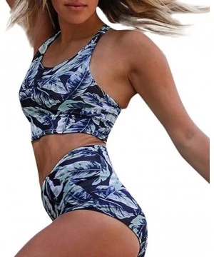 Tankinis Women Tankini Sets Ladies Swimsuits Retro Leaves Floral Print Tops with High Waisted Bottoms Bathing Suits Mint Gree...