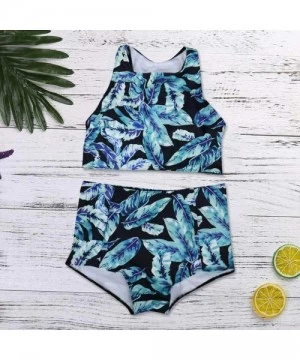 Tankinis Women Tankini Sets Ladies Swimsuits Retro Leaves Floral Print Tops with High Waisted Bottoms Bathing Suits Mint Gree...