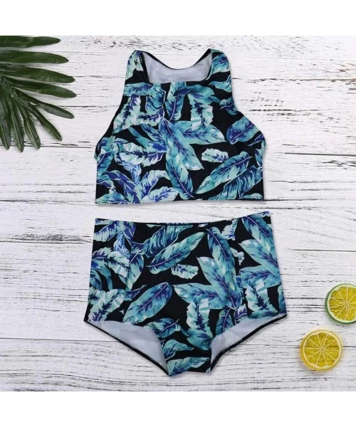 Tankinis Women Tankini Sets Ladies Swimsuits Retro Leaves Floral Print Tops with High Waisted Bottoms Bathing Suits Mint Gree...