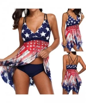 Racing Women's American Flag Swimsuits 4th of July Tankini Two Pieces Swimwear Beachwear Dress - Stars - CZ190C5WQ99