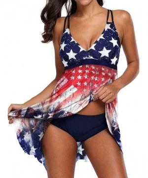 Racing Women's American Flag Swimsuits 4th of July Tankini Two Pieces Swimwear Beachwear Dress - Stars - CZ190C5WQ99