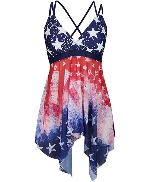 Racing Women's American Flag Swimsuits 4th of July Tankini Two Pieces Swimwear Beachwear Dress - Stars - CZ190C5WQ99