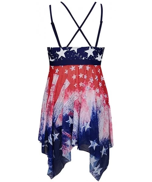 Racing Women's American Flag Swimsuits 4th of July Tankini Two Pieces Swimwear Beachwear Dress - Stars - CZ190C5WQ99