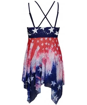 Racing Women's American Flag Swimsuits 4th of July Tankini Two Pieces Swimwear Beachwear Dress - Stars - CZ190C5WQ99