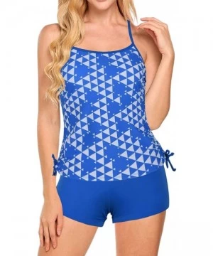 Board Shorts Women's Two Piece Tankini Geometic Print Swimsuit with Solid Boyleg Bottom - Blue - CF18DYKMKSC