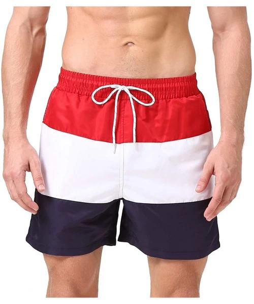 Board Shorts Mens Swim Trunks Quick Dry Beach Shorts Mesh Lining Board Shorts Swimwear Bathing Suits with Pockets - Red3 - C9...