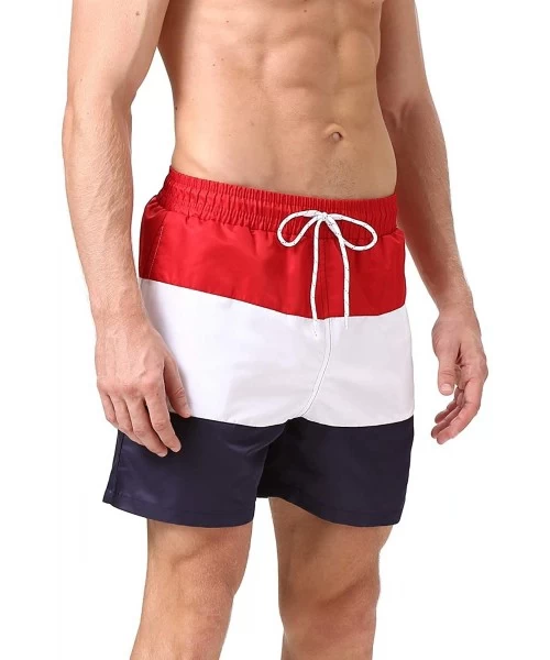 Board Shorts Mens Swim Trunks Quick Dry Beach Shorts Mesh Lining Board Shorts Swimwear Bathing Suits with Pockets - Red3 - C9...