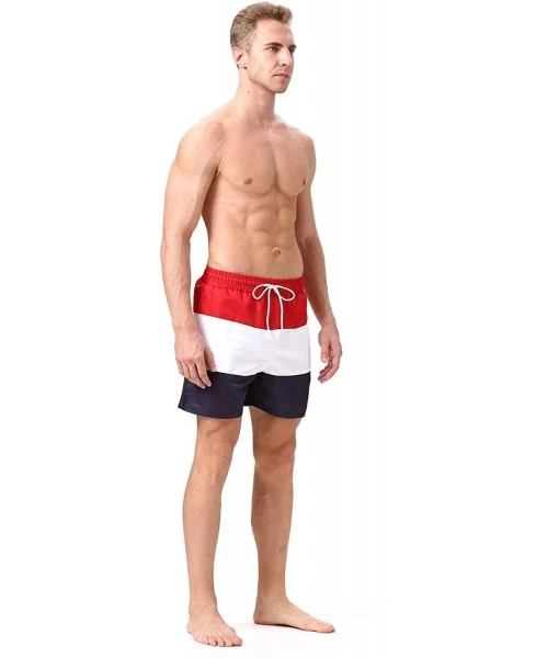 Board Shorts Mens Swim Trunks Quick Dry Beach Shorts Mesh Lining Board Shorts Swimwear Bathing Suits with Pockets - Red3 - C9...