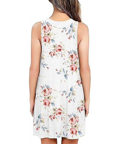 Cover-Ups Summer Dresses for Women-Womens Dresses Summer Sleeveless Sundress Floral Casual Party Mini Dress White - CC196ANOK2M