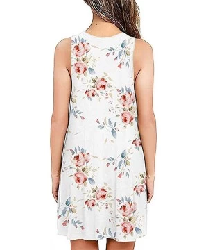 Cover-Ups Summer Dresses for Women-Womens Dresses Summer Sleeveless Sundress Floral Casual Party Mini Dress White - CC196ANOK2M