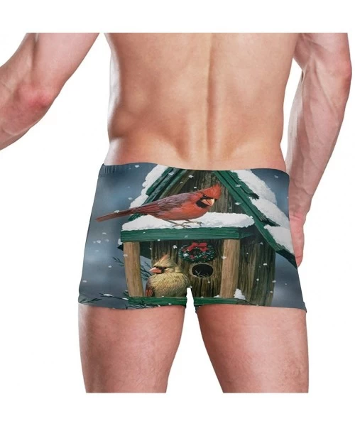 Briefs Autism Awareness Puzzle Piece Men's Swim Trunks Square Leg Swimsuit Swimwear Boxer Brief - Winter Bird Birdhouse Snowf...