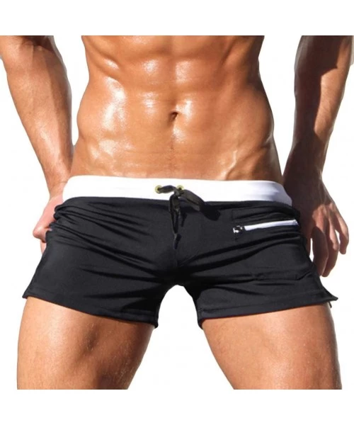 Briefs 2 PCS Men's Solid Color Swim Trunks Drawstring Pockets Slim Beach Shorts Swimwear Men's Swimwear Breathable Swimming S...