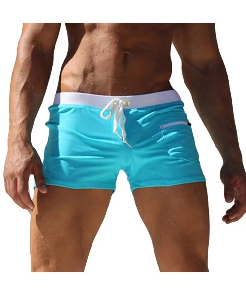 Briefs 2 PCS Men's Solid Color Swim Trunks Drawstring Pockets Slim Beach Shorts Swimwear Men's Swimwear Breathable Swimming S...