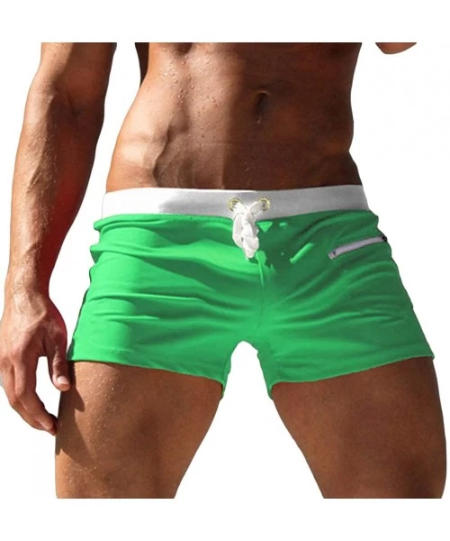 Briefs 2 PCS Men's Solid Color Swim Trunks Drawstring Pockets Slim Beach Shorts Swimwear Men's Swimwear Breathable Swimming S...