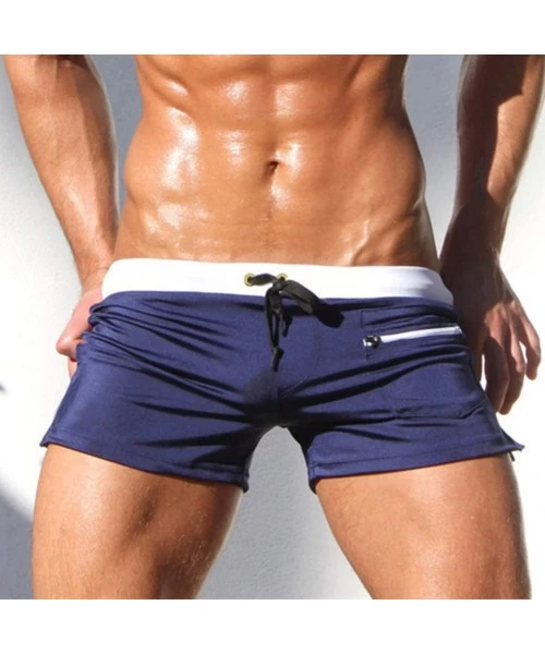 Briefs 2 PCS Men's Solid Color Swim Trunks Drawstring Pockets Slim Beach Shorts Swimwear Men's Swimwear Breathable Swimming S...